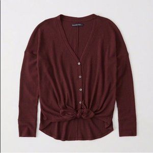 Abercrombie & Fitch Waffle Button-Up Tie-Front Top